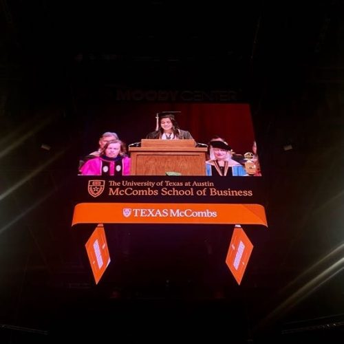 McCombs commencement stage